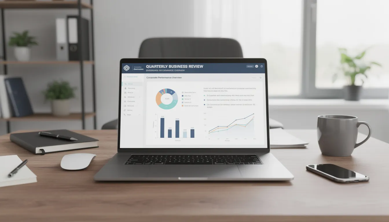 The image depicts a professional home office setup featuring a laptop displaying corporate content on the screen, surrounded by various enterprise communication tools such as a headset and a notepad, emphasizing a unified communications solution for effective business communication. This environment is designed to enhance employee engagement and streamline workflows for remote teams.